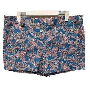 LOFT Paisley Chino Shorts Womens Size 14  True Blue Zip Boho Cottagecore Summer